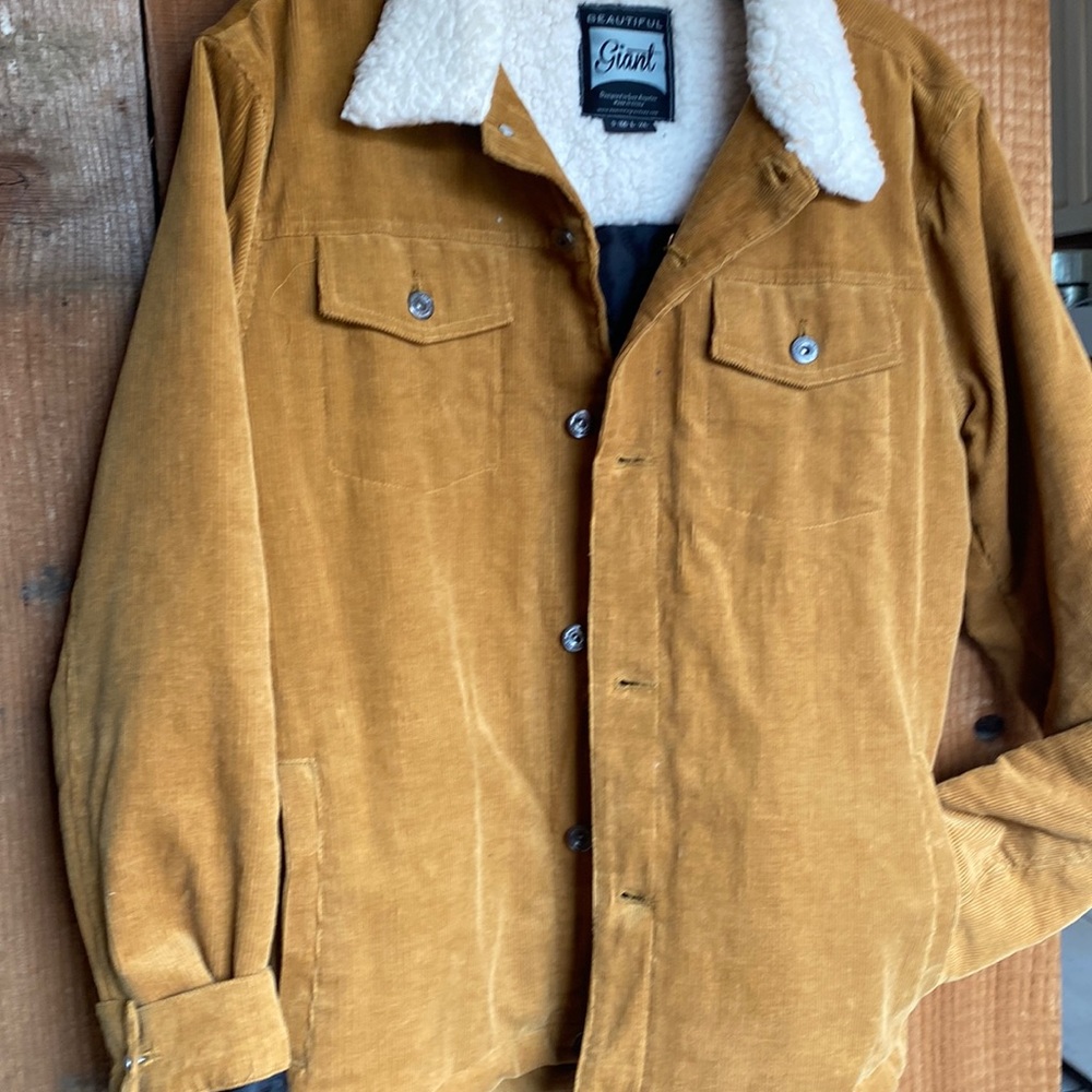 Men’s medium corduroy, Sherpa collar, button up jacket